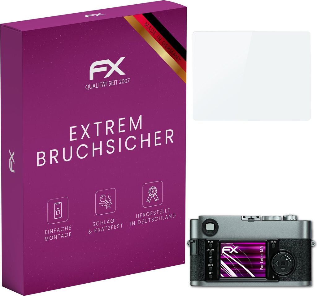 atFoliX FX-Hybrid-Glass Displayfolie kompatibel mit Leica M9 Glasfolie