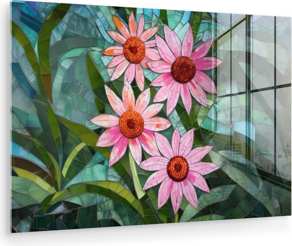 MuchoWow Glasbilder - Bilder auf Wandbild - Foto auf Glas Blumen - Rosa - Glasmosaik 60x40 cm Wanddekoration aus Glas - Acrylglasbild - Acrylbilder...