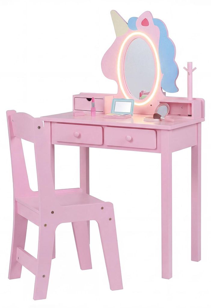 COSTWAY Kinder Schminktisch, 2 in 1 Frisiertisch mit Produktbild 