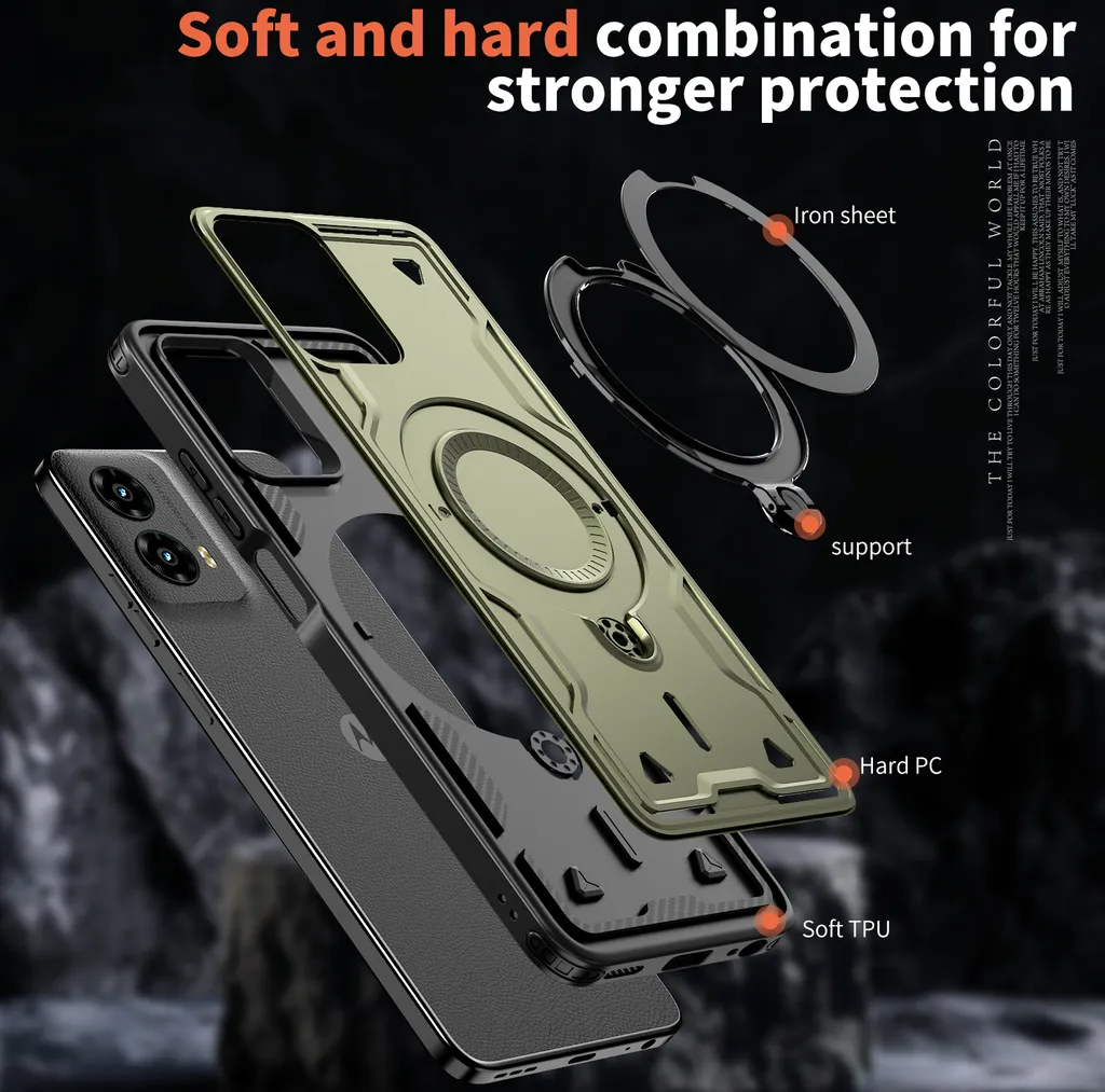 Lvnarery Custodia Motorola Moto E13 – Antiurto Grado Militare Con Anello Metallico E Supporto Magnetico, Sottile E Robusta (Nera)