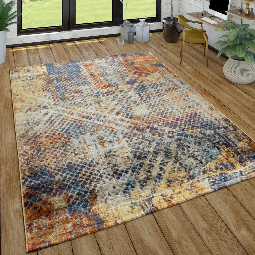 Wohnzimmer-Teppich, Kurzflor Im Used Look, Modernes Design In Bunt Grösse 200x280 cm