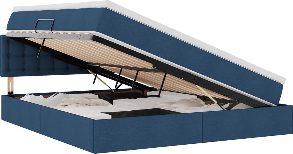 Aufbewahrungsbett mit Matratze Blau 180 x 200 cm Holzwerkstoff