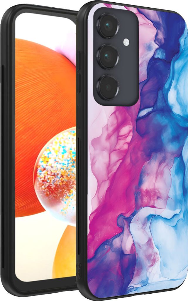 Smartphonica Handyhülle Geeignet für Samsung Galaxy A14 mit rosa blauem Marmor Print - TPU Backcover Case Rose Blauer Marmor Design