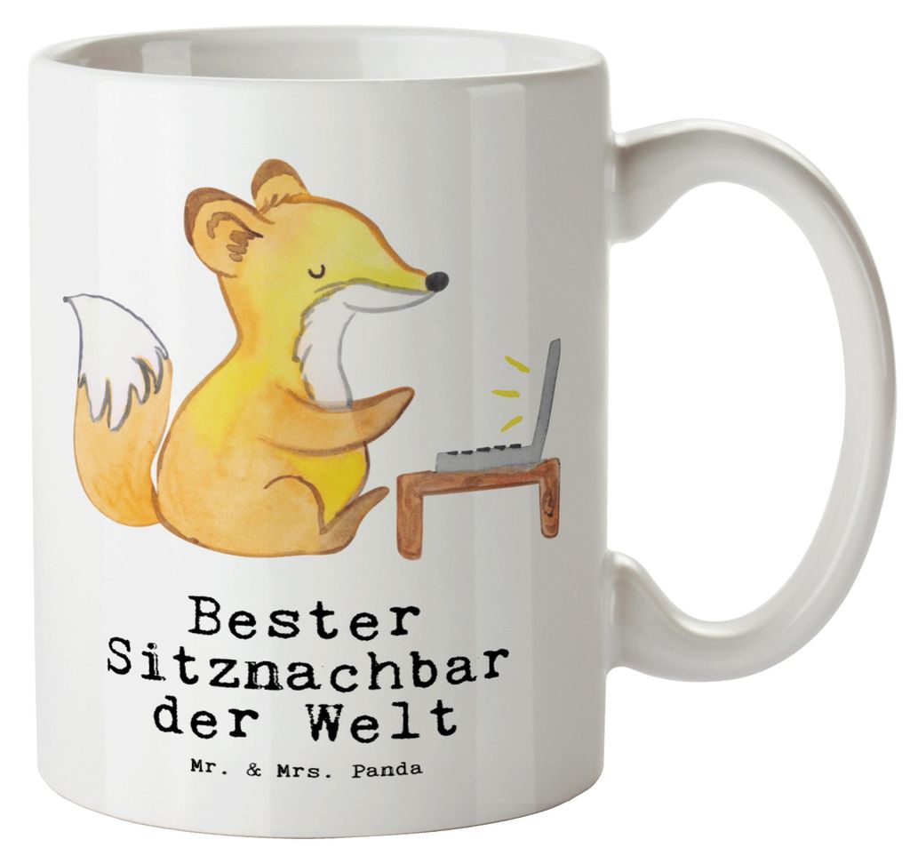 Mr. & Mrs. Panda Keramiktasse Fuchs Bester Sitznachbar der Welt - Weiß - Geschenk, Nachbar, Große Tasse, Pott, Uni, Seminar, Teebecher, Universit...