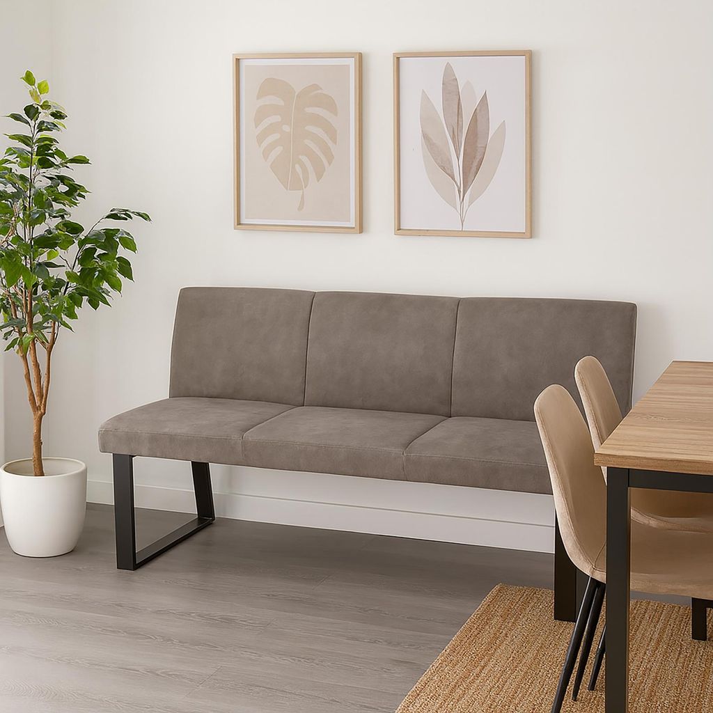 Sitzbank Vemal, gepolstert, Kunstleder Wildlederoptik, Modern Retro Design, 140x82x60 cm