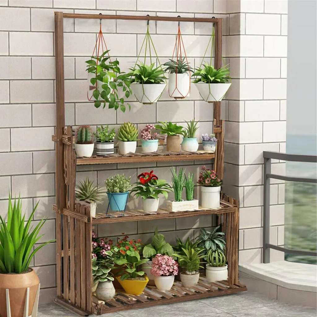 Support plantes bois 3 niveaux Bolt Edge avec barre suspendue modulable - 3