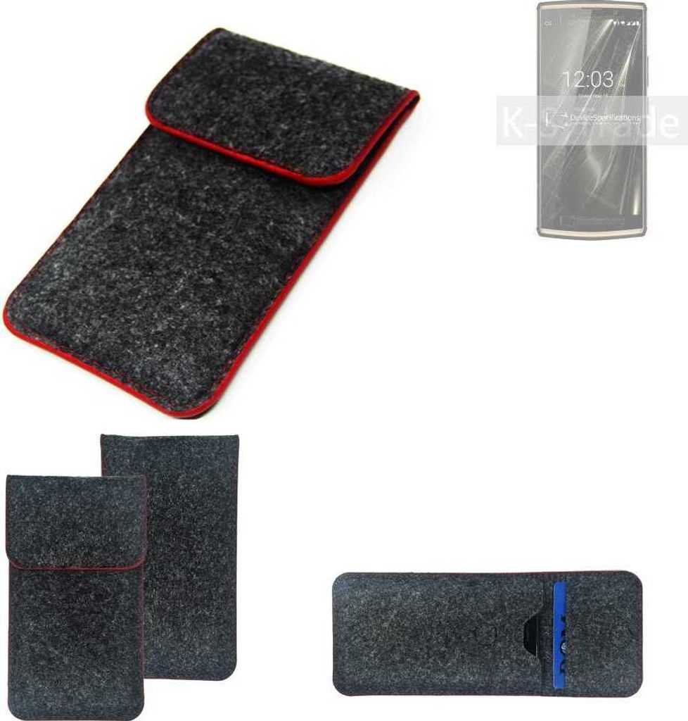 K-S-Trade Handy Schutz Hülle kompatibel mit Oukitel K7 Pro Schutzhülle Handyhülle Filztasche Pouch Tasche Case Sleeve Filzhülle dunkelgrau roter