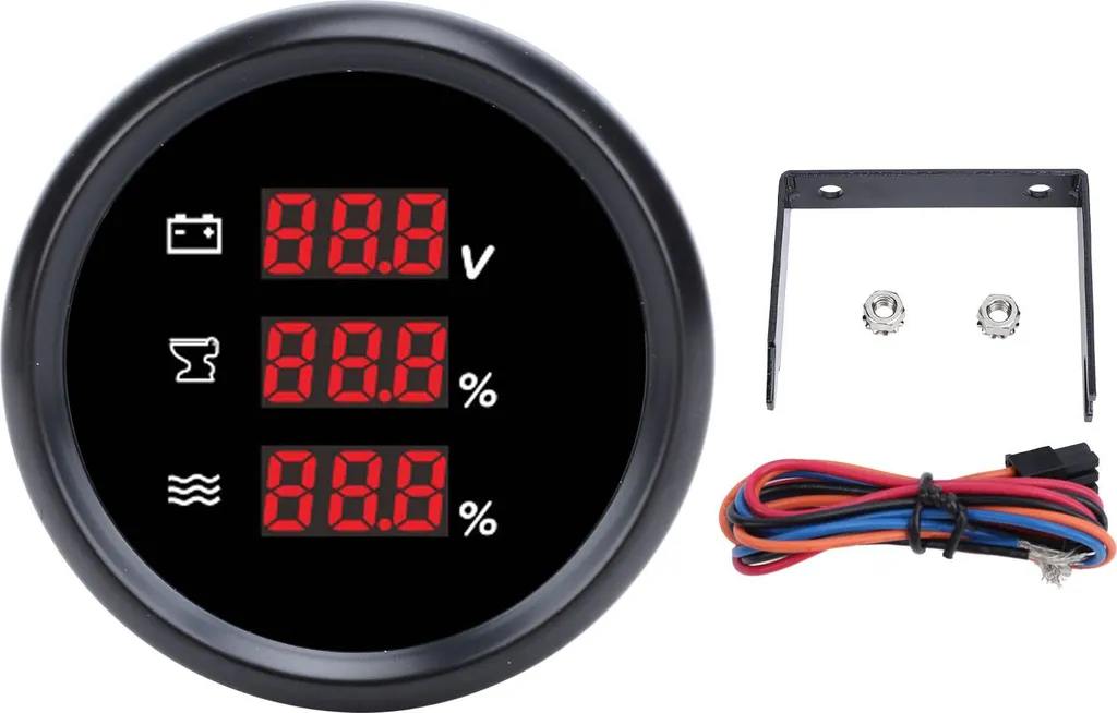 Voltmètre 52mm Étanche à Rétroéclairage Rouge pour Système 12V 24V Noir