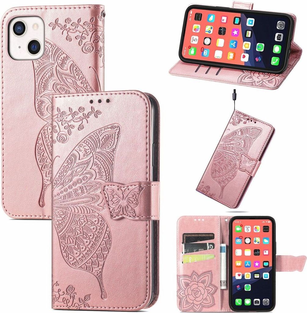 König Design Hülle kompatibel mit Apple iPhone 13 mini Kunstleder Handyhülle - Handy Case Rosa