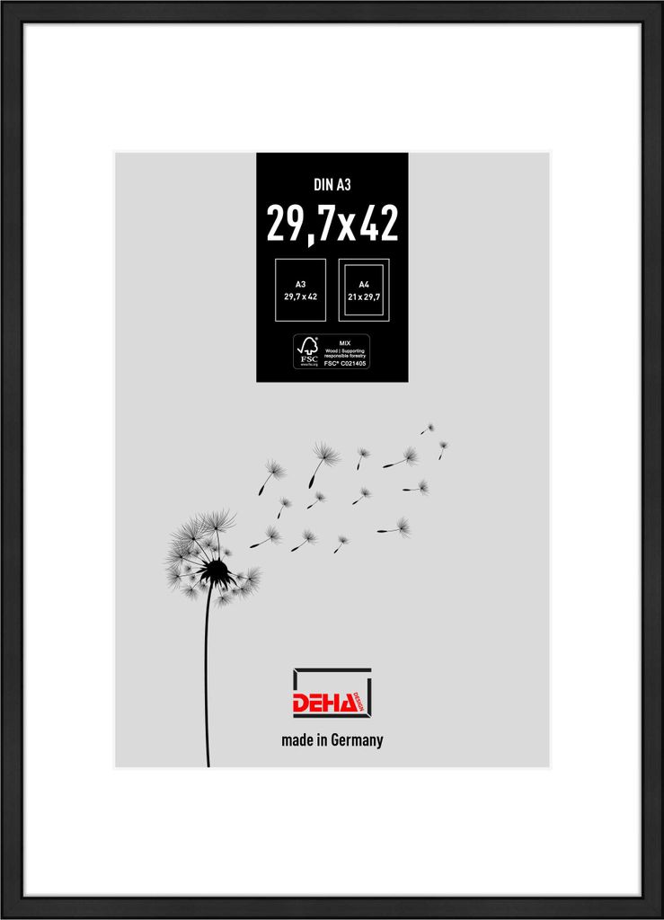 DEHA Design Aluminium Trauerrahmen, Memoria, 29,7 x 42 cm (A3), Eloxal Schwarz Matt