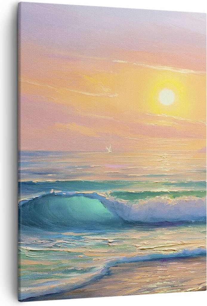 Bild auf Leinwand - Leinwandbild - Einteilig - Meer Welle Ufer - 50x70cm - Wand Bild - Wanddeko - Wandbilder - Leinwanddruck - Kunstdruck - Wanddek...