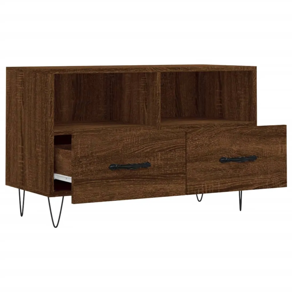 Support TV 80 cm brun chêne pour salon et chambre - Design compact