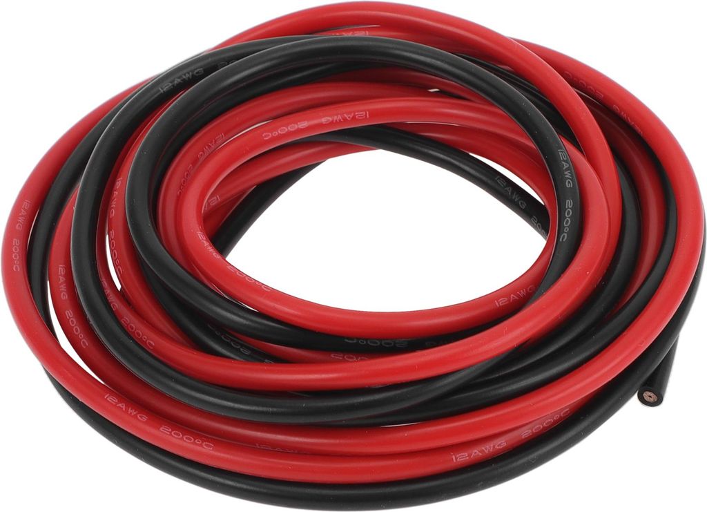 Erdkabel Stromkabel 5m Schwarz Rot TC 1 Satz 12AWG Vollständig Isoliert Und Weiche Ummantelung Autoradio Automobil Autolautsprecher Universal
