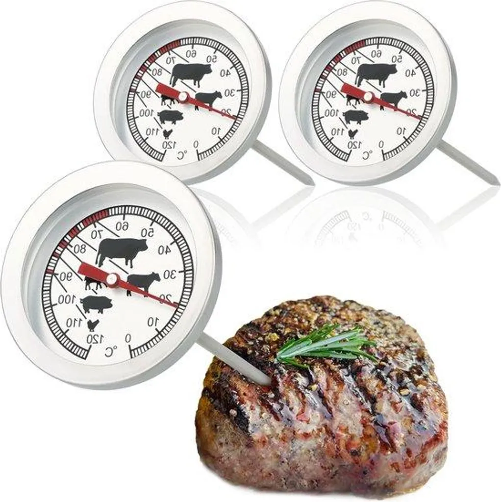 Thermomètre à viande en acier inox 120°C pour cuisson précise - Lot de 3