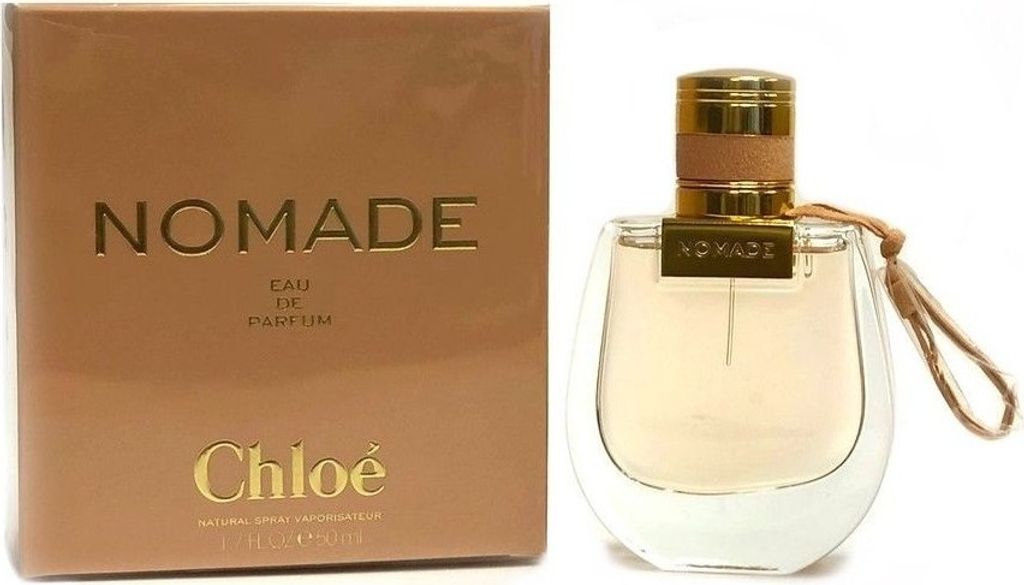 A box of Chloé Nomade Eau de Parfum and the perfume bottle are displayed side-by-side against a white background.