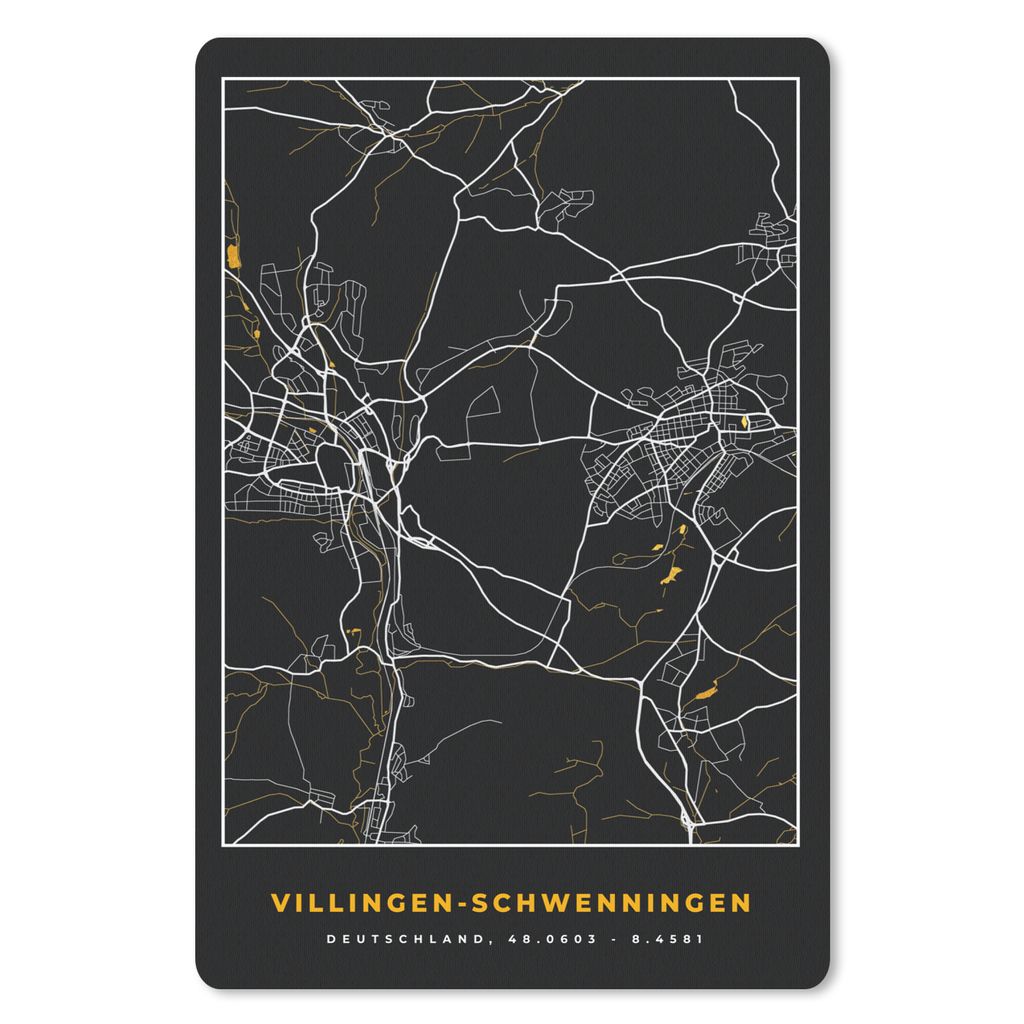 MuchoWow Mauspad Mousepad Schwarz und Gold - Stadtplan - Villingen Schwenningen - Deutschland - Karte 40x60 cm - Mousepads - Maus Mat - Pad - Mau...
