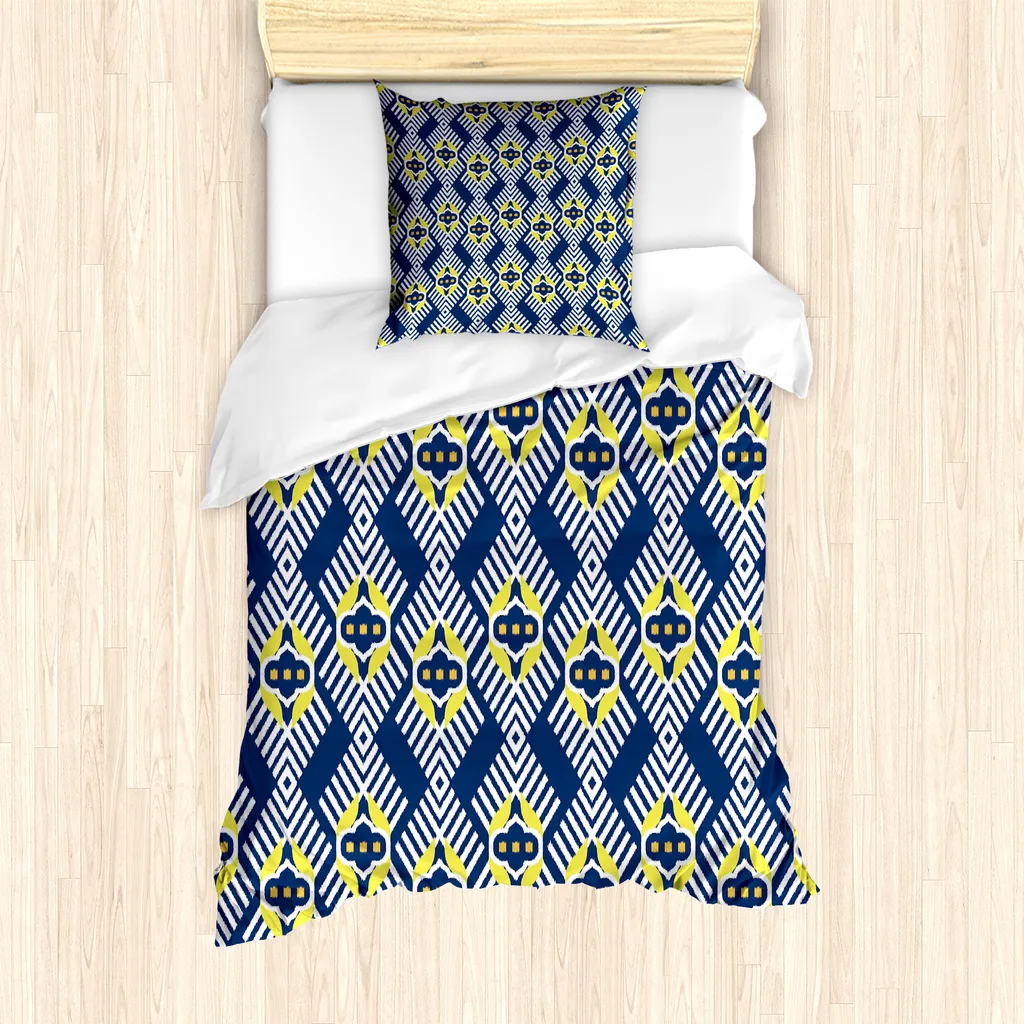 Set Copripiumino ABAKUHAUS Ikat Blu e Giallo Singolo 135x200 Antiacaro