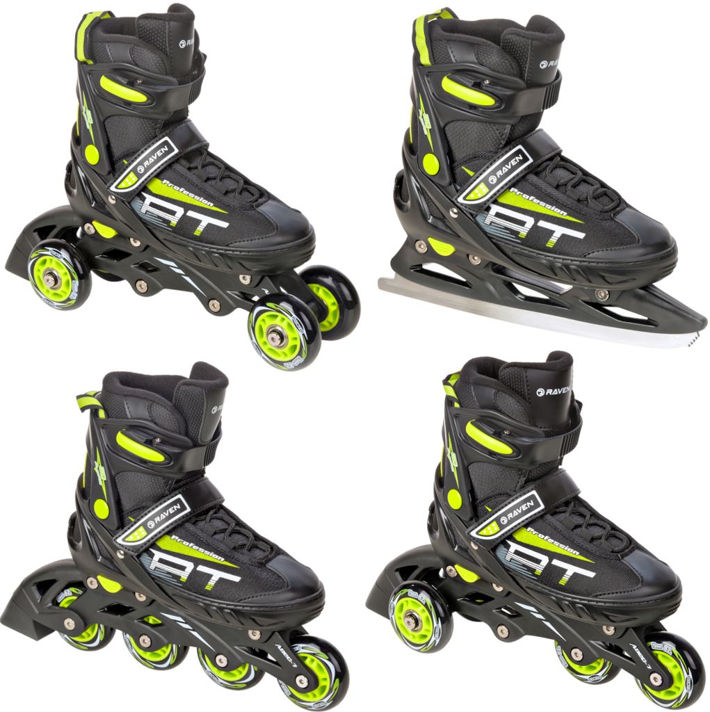 4in1 Raven Inline Skates Profession Black/Lime 38-42 verstellbar