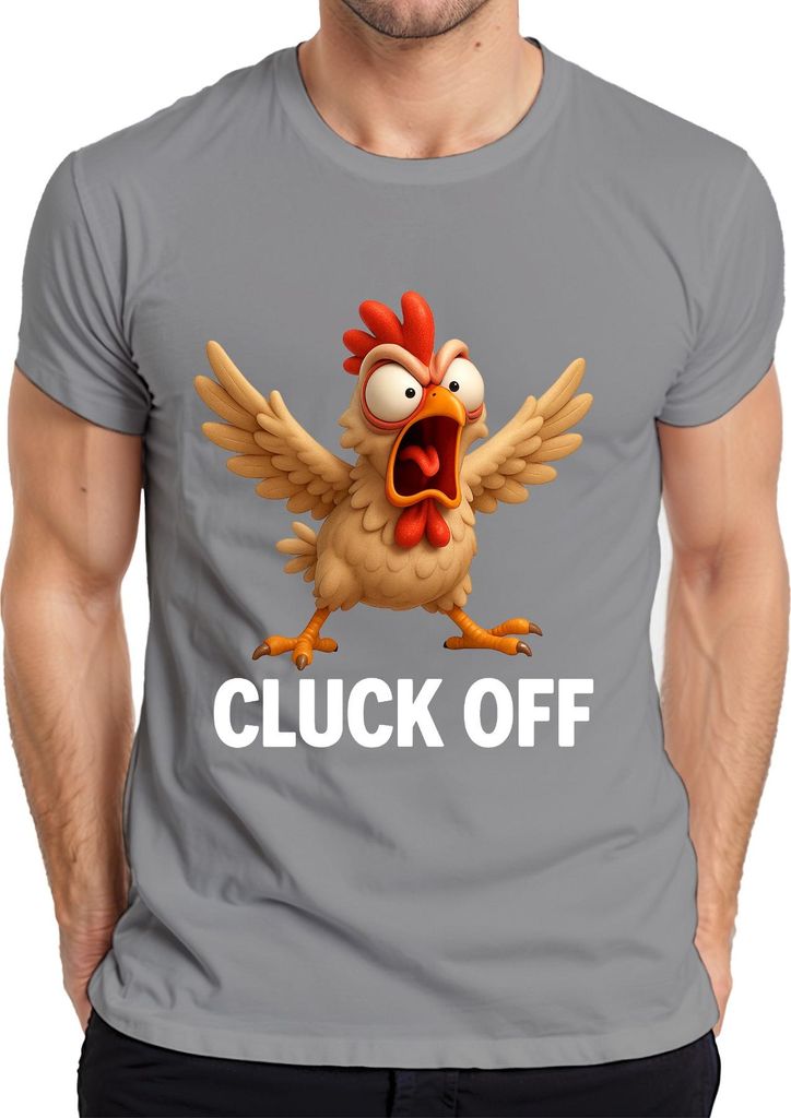 CLUCK OFF lustiges wütendes Huhn Bauernhof Geschenk Humor frech Herren T-Shirt, Grau, XL