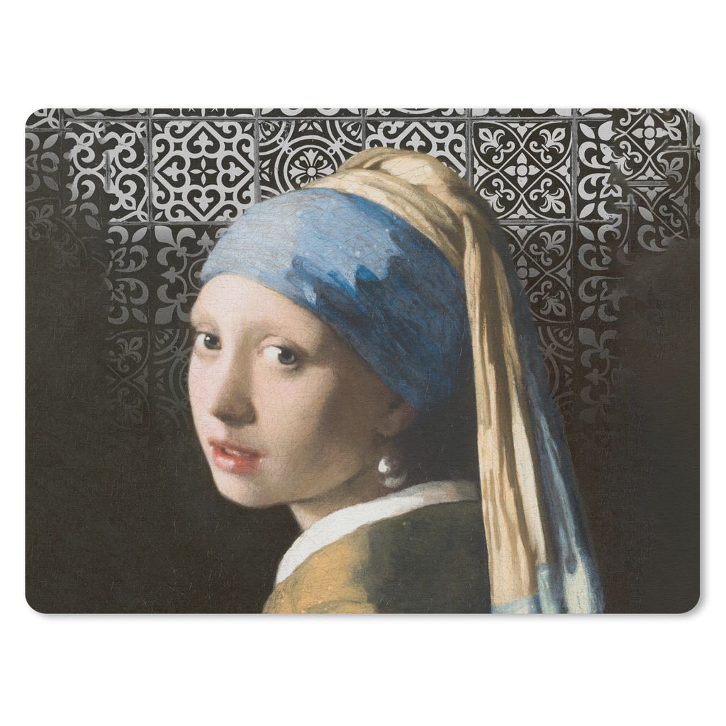 MuchoWow Mauspad Mousepad Kunst - Mädchen mit Perlenohrring - Schwarz - Weiß 40x30 cm - Mousepads - Maus Mat - Pad - Mausunterlage - Anti Rutsch