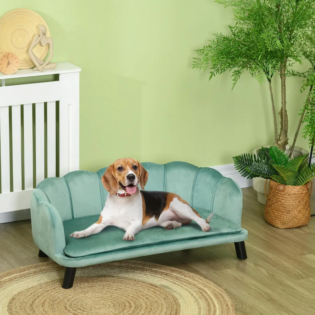 Lit pour chien surélevé anti-courants d'air, canapé design vert 98cm - 2