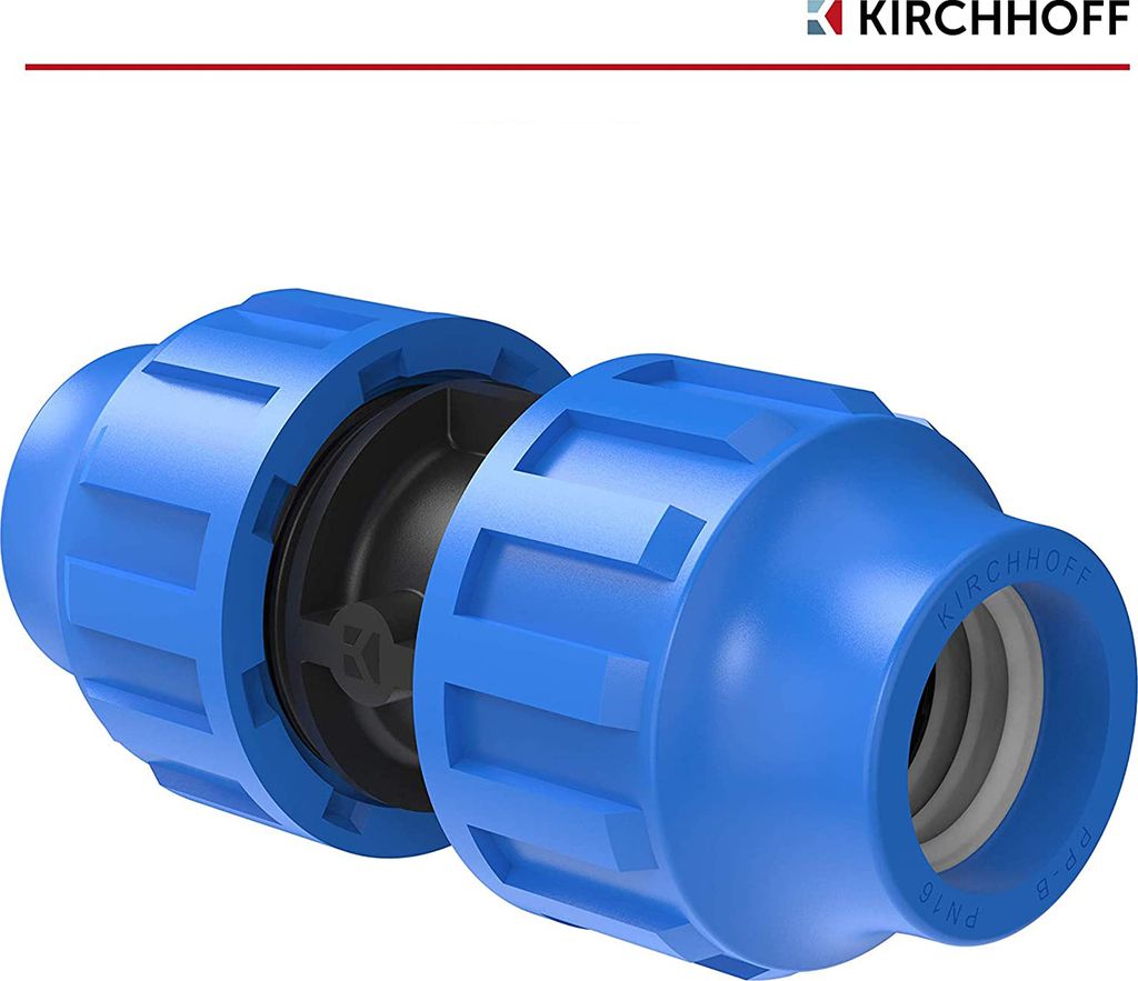 KIRCHHOFF Verbindungsstück, Kunststoff 32 x 32 mm, für HDPE Rohr, Gartenbewässerung, DVGW , EU, verschiedene Größen