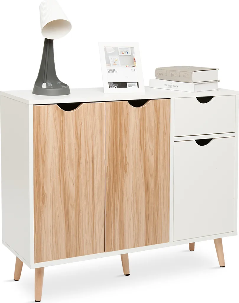 Mondeer Armoire d'appoint Chêne Blanc 90x73x30cm Commode de Rangement