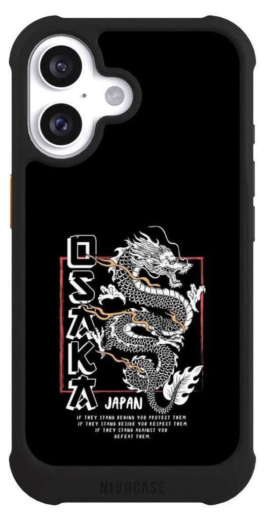 NIVOCASE Hülle für Apple iPhone 16 Stoßfeste Handyhülle NIVOmax Case Schwarz Drache Japan Meer