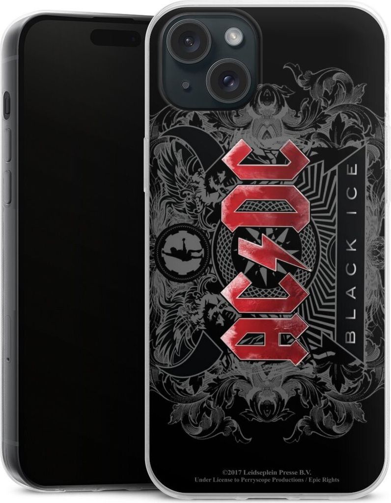 DeinDesign Slim Hülle für Apple iPhone 15 Plus Silikon Case Ultra Dünn Handyhülle ACDC Black Ice Fanartikel