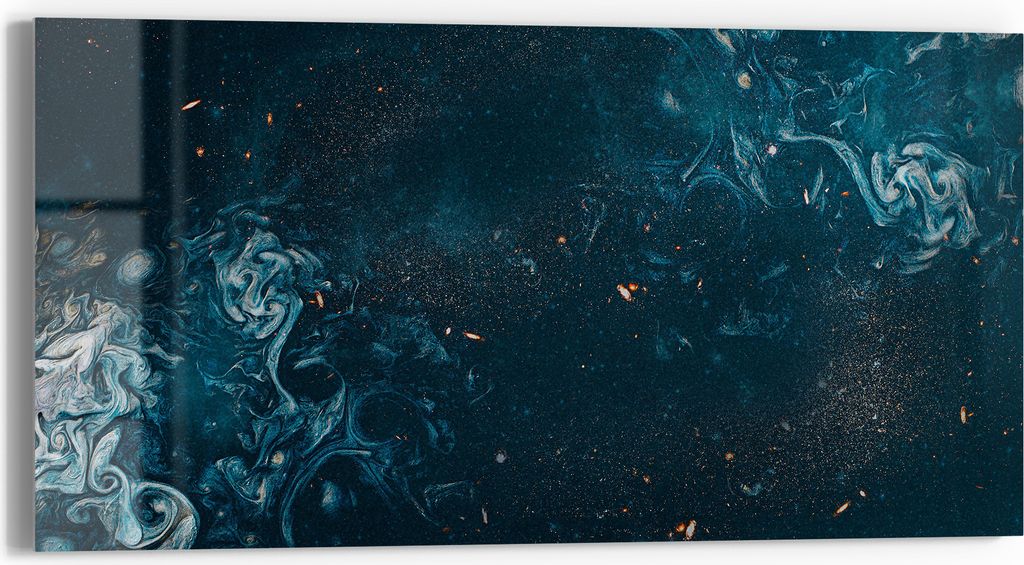 DEQORI Glasbild Echtglas 60x30 cm 'Galaktische Reflexionen' Wandbild Bild modern Deko