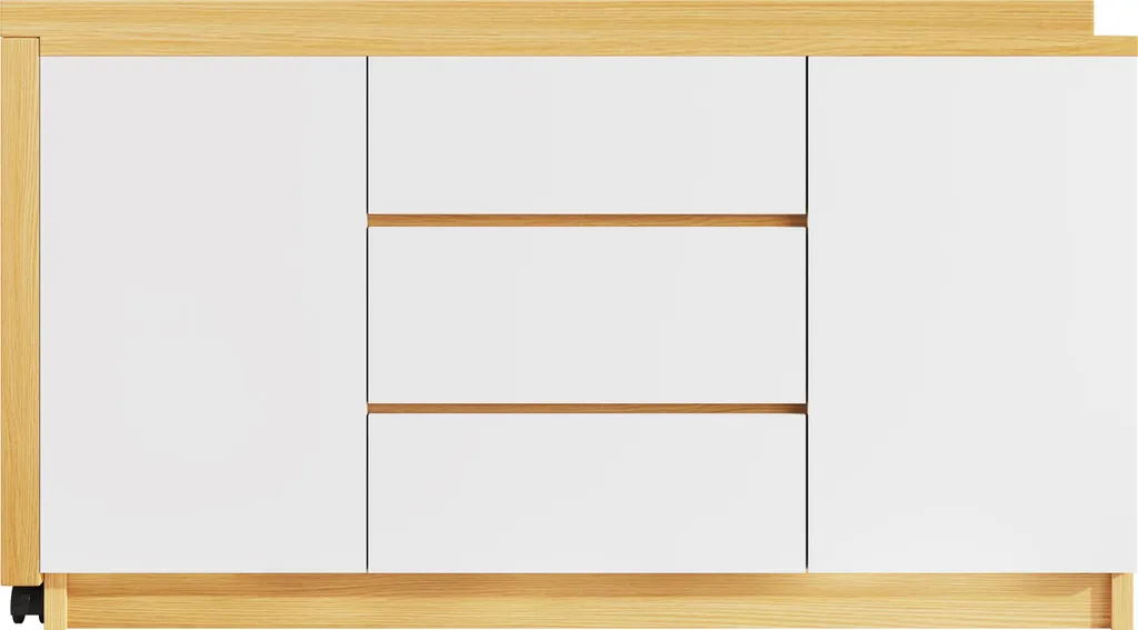 Bureau d'angle gain de place avec coiffeuse pivotante et buffet à roues