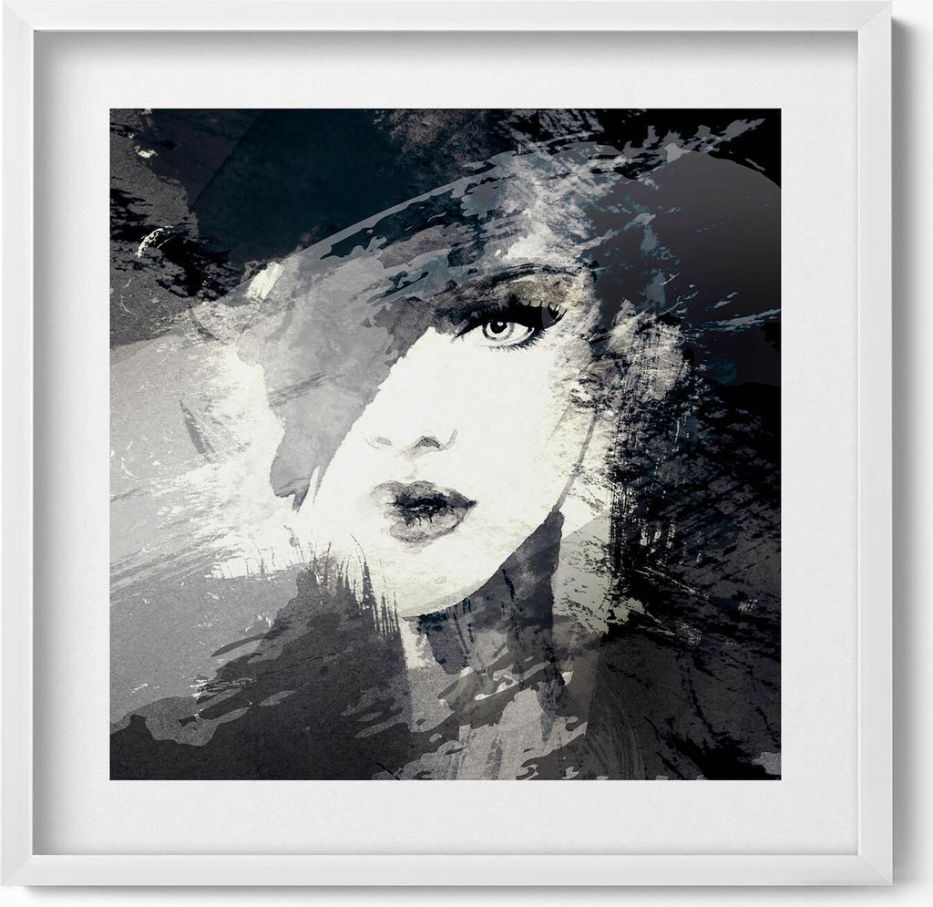 Frau im Aquarellstil– Wandbild mit Rahmen – Gerahmtes Bild – Wanddekoration – 50x50 cm – Weiß Rahmen