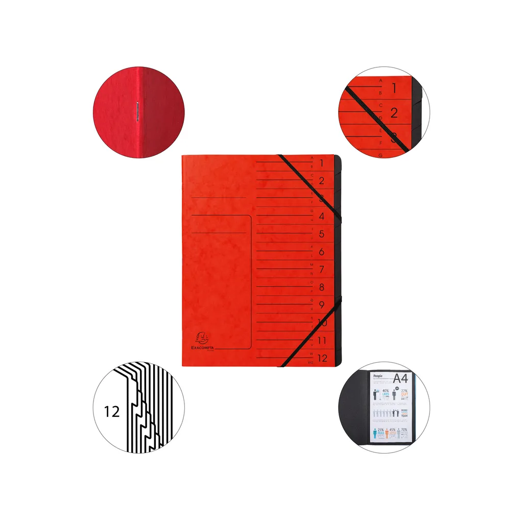 Trieur 12 compartiments A4 Exacompta 541205E carte noir intérieur rouge - 5