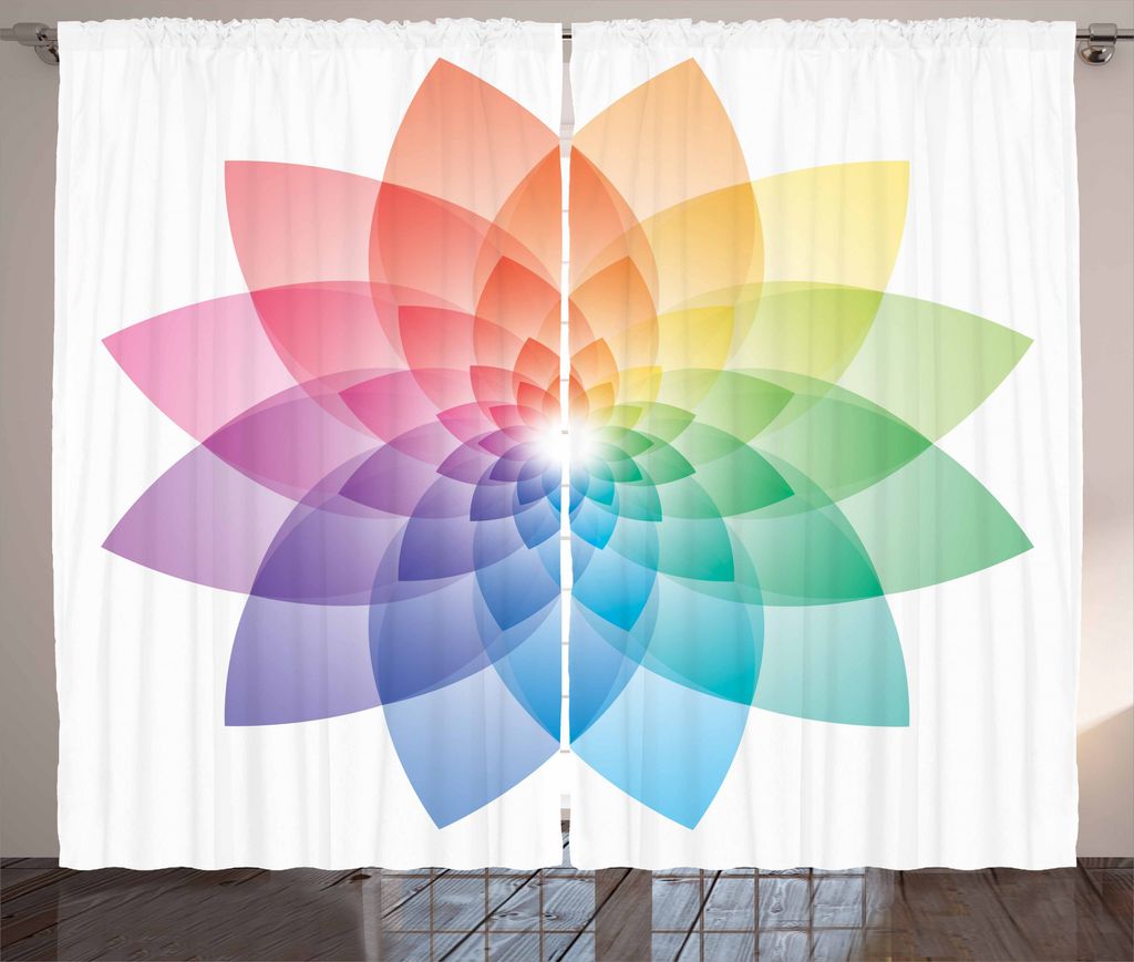ABAKUHAUS Regenbogen-Mandala Rustikaler Gardine, Regenbogen-Töne Petal, Schlafzimmer Kräuselband Vorhang mit Schlaufen und Haken, 280 x 175 cm, M...