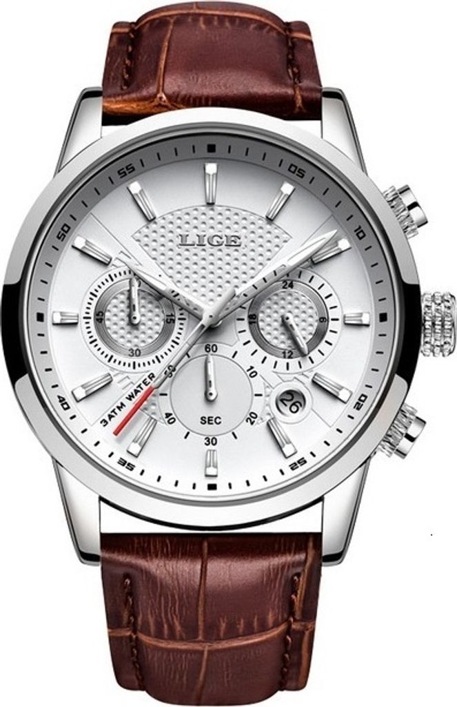 LIGE Elegante Herrenuhr in Braun, Silber und Weiß – Stilvoll und Funktional KP14632