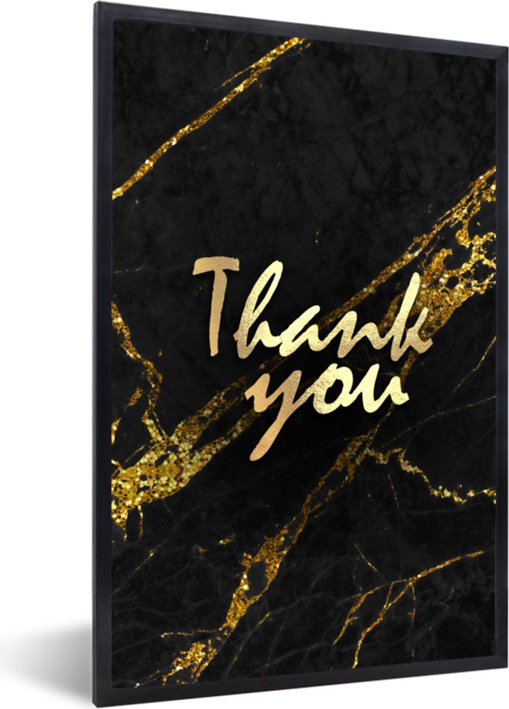 MuchoWow Gerahmtes Poster Zitate - Dank - Gold - Marmor 40x60 cm - Poster mit Schwarzem Bilderrahmen Wandposter Rahmen Foto Bilder - Papierdruck ...