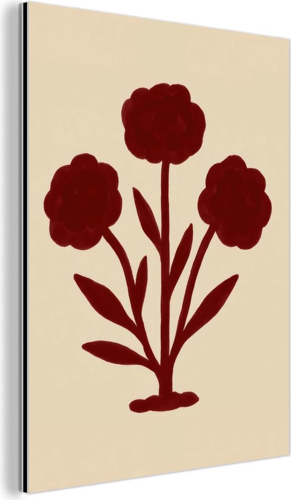 MuchoWow Wanddekoration Metall Metallbild Wandkunst 30x40 cm Blumen - Blätter - Rot - Minimalistisch MuchoWow Aluminium Gemälde - Bilder