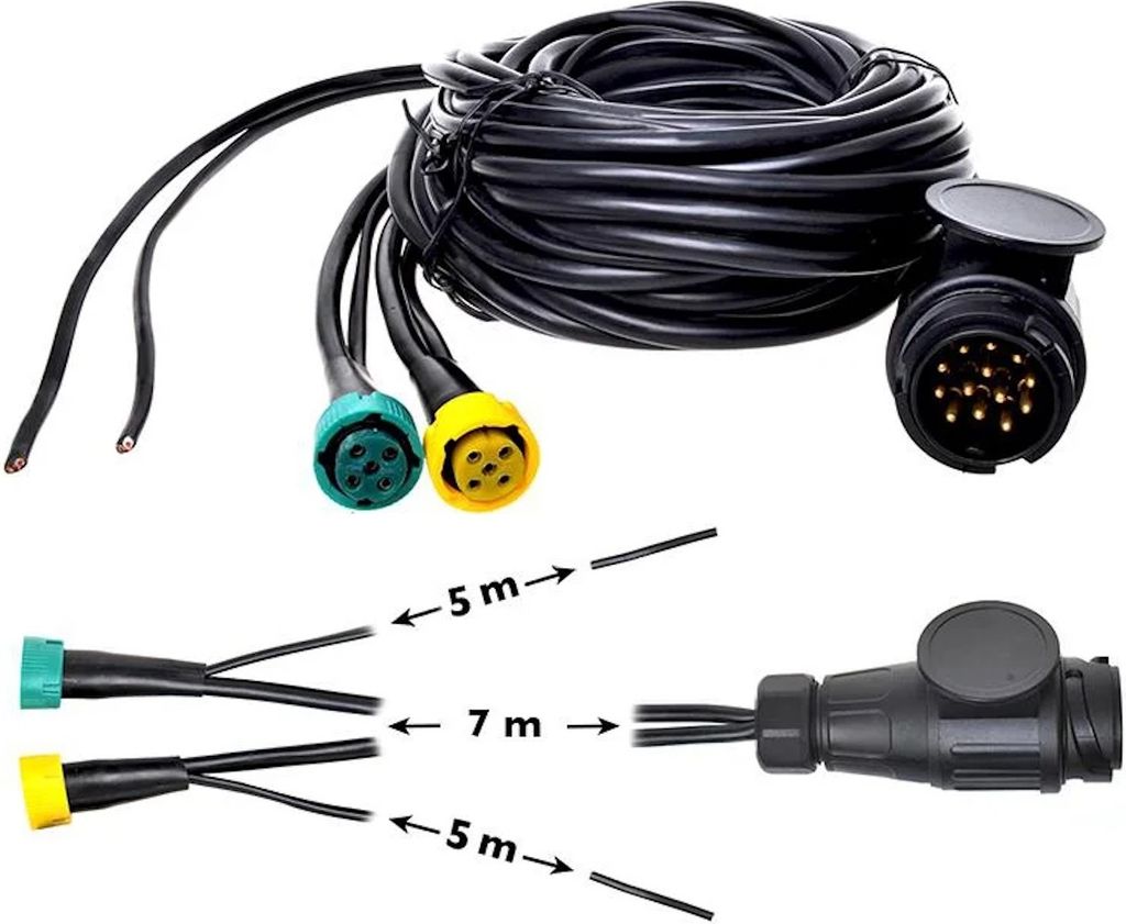 Kabelsatz 13-polig 7m für Anhänger – Hochwertiger Kabelbaum mit 13-poligem Stecker, Anhängerkabel, 5mm Durchmesser – Ideal für 5m DC-Kabel ...