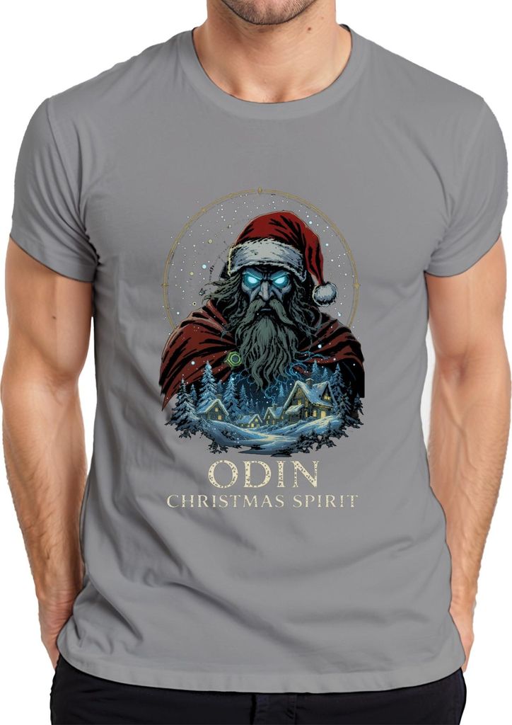 Odin Christmas Spirit Wikinger Santa Bart Winter Geschenk Herren T-Shirt, Grau, 3XL