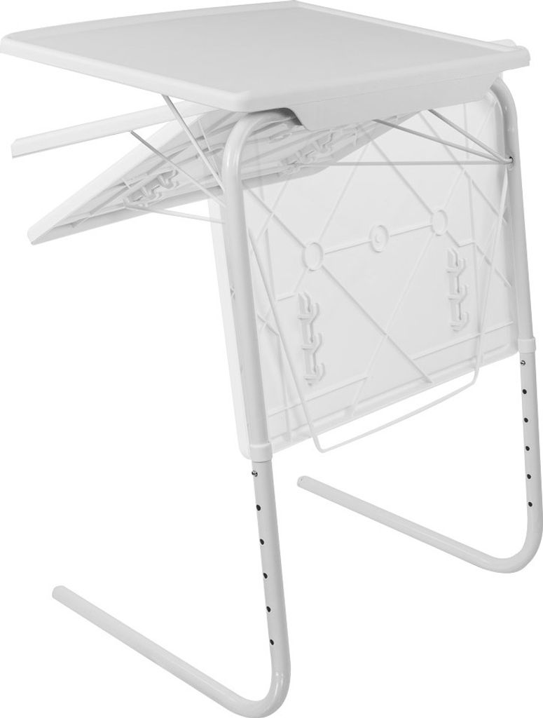A white adjustable table is shown against a white background.