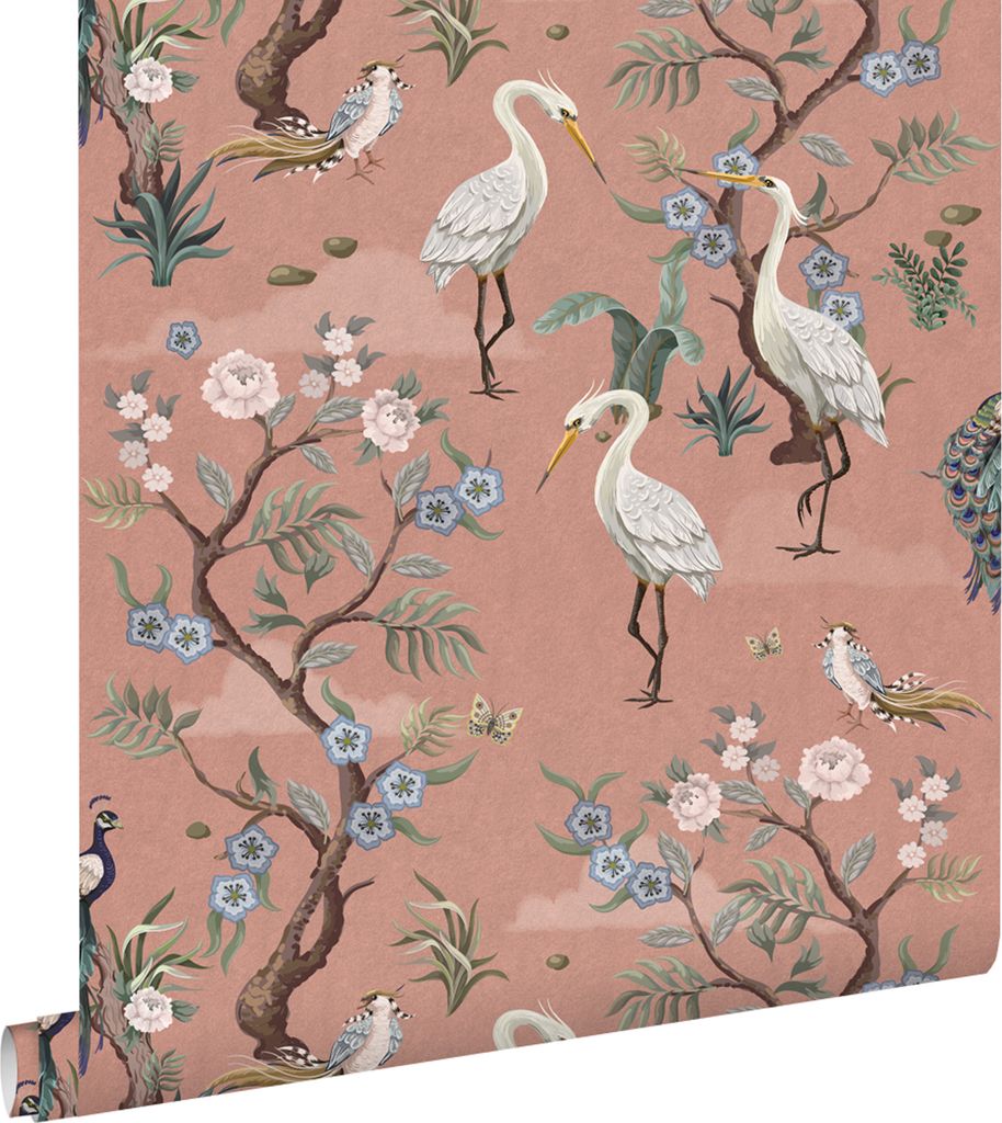 ESTAhome Tapete Kraniche Altrosa 50 x 900 cm