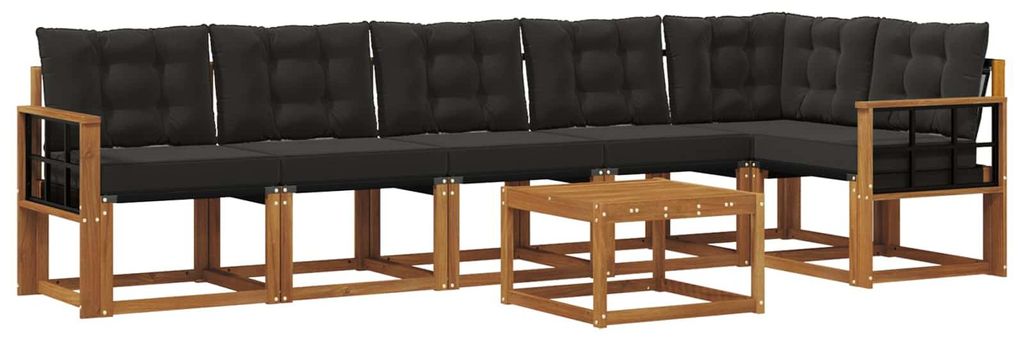 vidaXL Outdoor-Sofagarnitur mit Kissen 7 pcs Natürlich und Schwarz