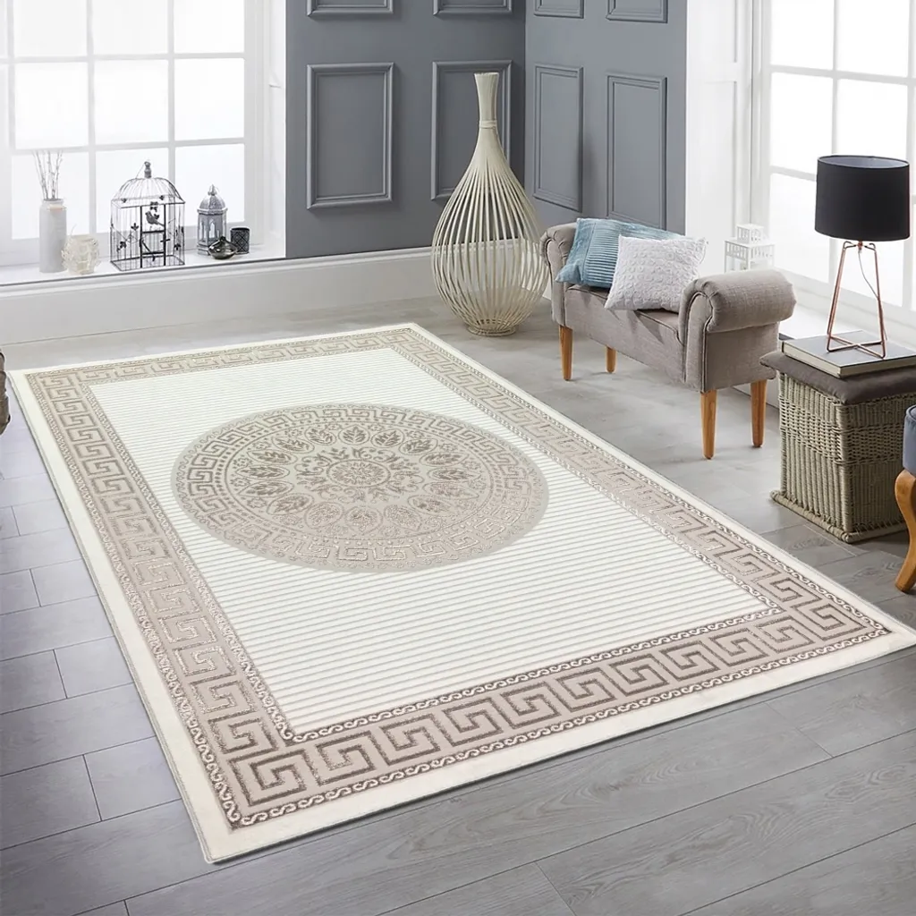 Tapis de salle à manger oriental blanc-beige 160x230 cm déco bronze chic
