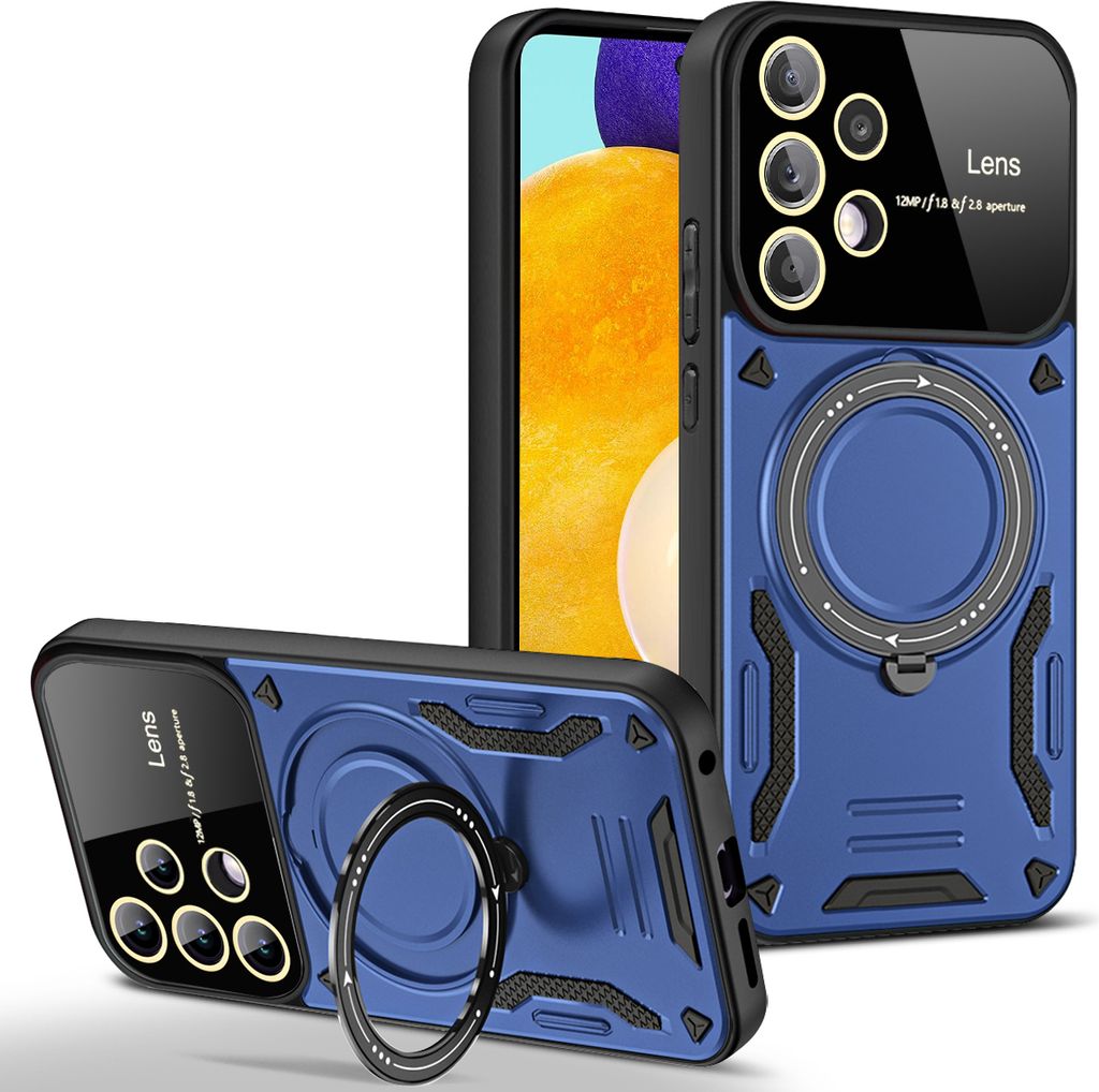 Rüstung Handyhülle für Samsung Galaxy A52 A52s 5G Dual-Layer Ringhalter Ständer Hülle Blau