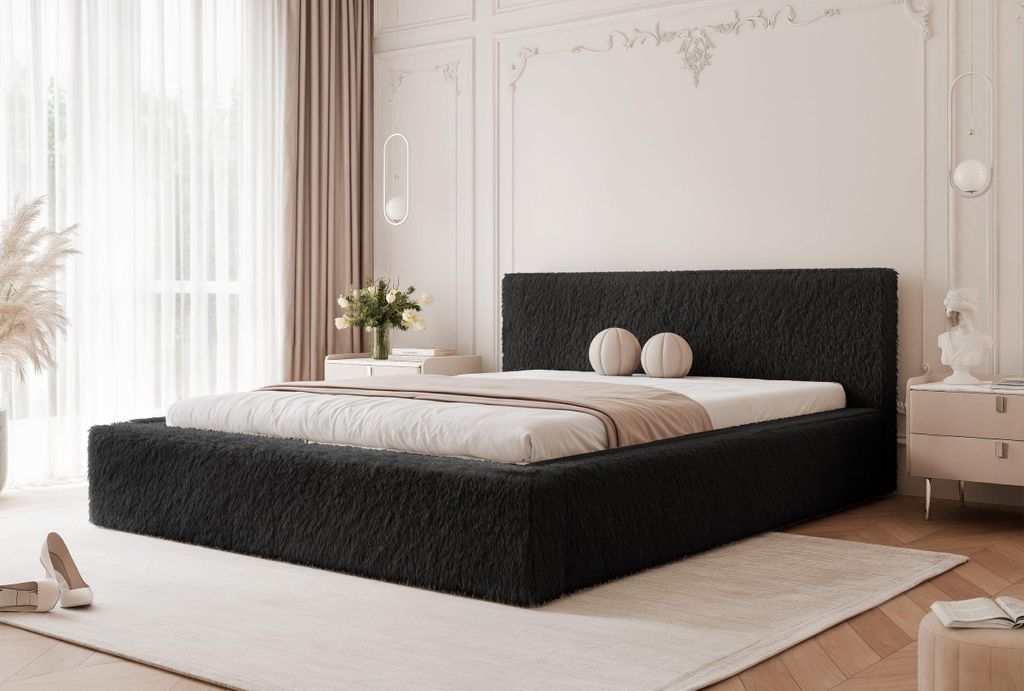 YOURHOUSE24 Polsterbett Fluffy Doppelbett Bettgestell Lattenrost (Farbe: coal, Größe: 140x200 cm)