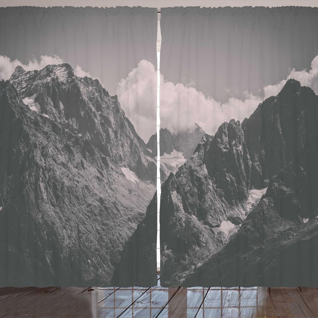 ARANDE Landschaft Gardine, Vintage Style Close Up Foto der nebulösen Majestätische Berge von Europa, 280 x 245 cm, Taupe Grau Pale Taupe