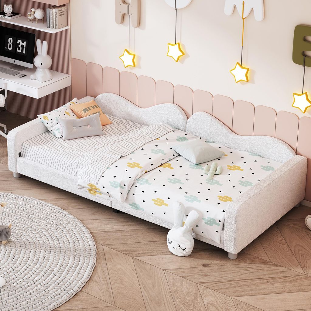 OKWISH Lit simple 90x200 cm Rembourré en velours - Blanc Image du produit 