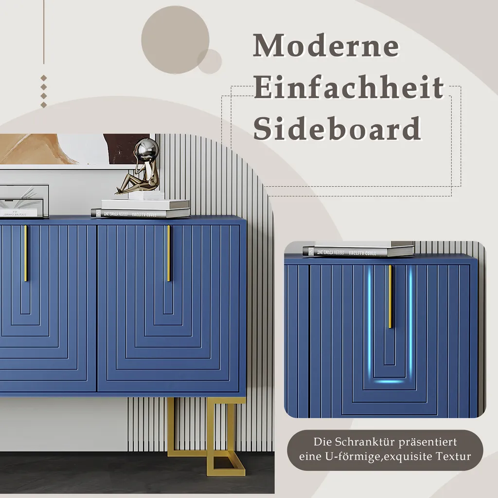 Meuble Buffet 138cm Bleu : Rangez Tout Facilement avec ce Sideboard Chic - 4