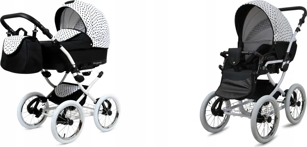 BabyLux® Margaret White : Poussette Trio Chat à Pois Noirs Pack Complet