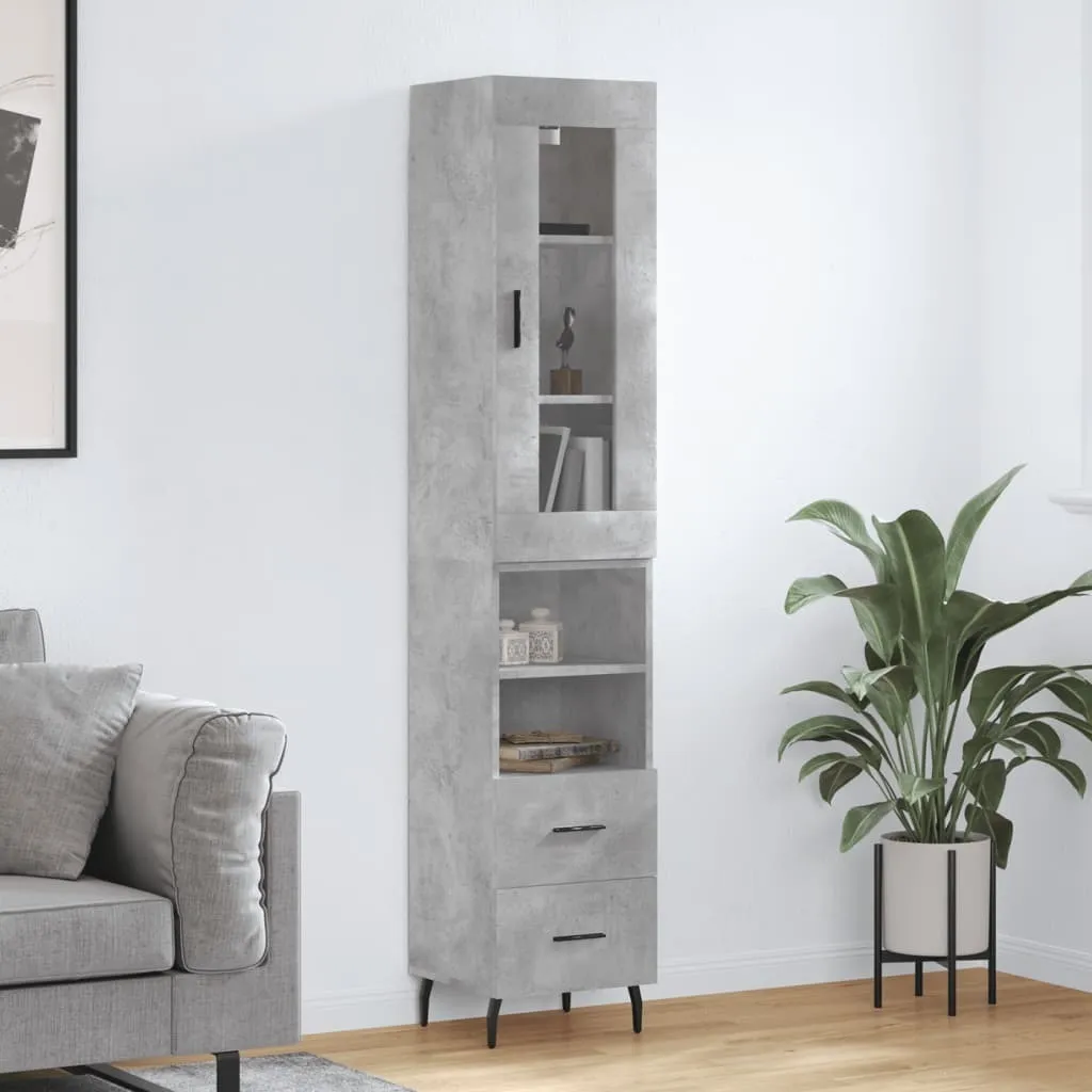 vidaXL Credenza grigio cemento 34,5x34x180 cm materiale a base di legno
